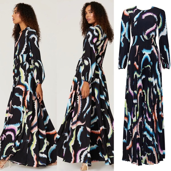 A.L.C Leah Pleated Maxi Dress Midnight Multi in 6 - Picture 3 of 12